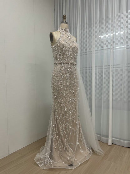 Luxury Pearl Embellished High Neck Mermaid Evening Gowns MY30107