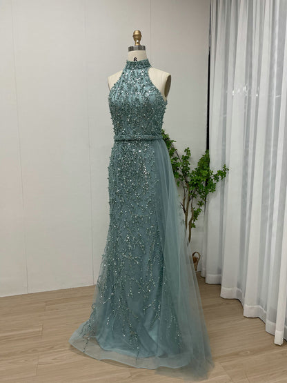 Luxury Pearl Embellished High Neck Mermaid Evening Gowns MY30107