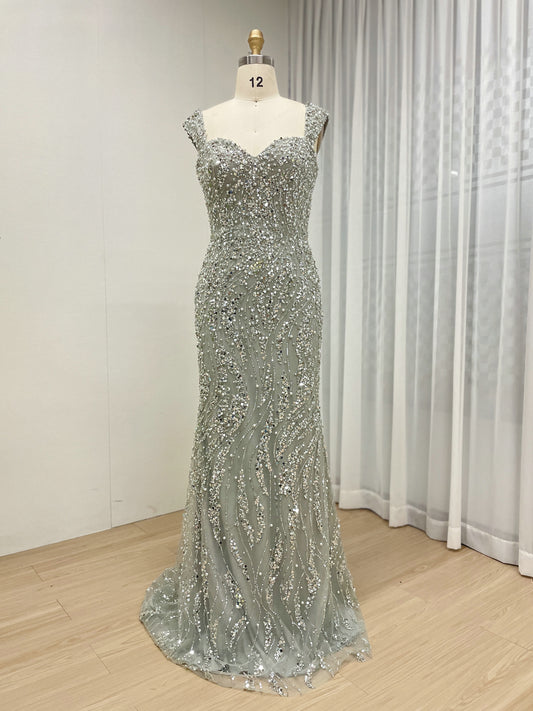Glamorous Beaded Sweetheart Neckline Mermaid Evening Gown Crystal Embellished Flowy Tulle Formal Prom Dress Women MY30108-3