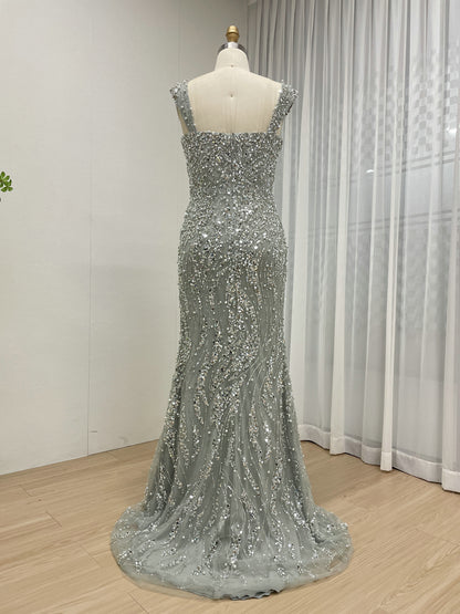 Glamorous Beaded Sweetheart Neckline Mermaid Evening Gown Crystal Embellished Flowy Tulle Formal Prom Dress Women MY30108-3