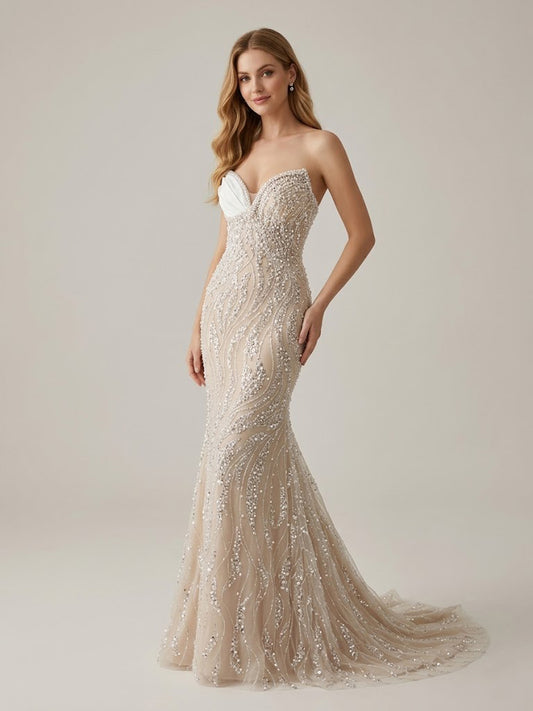 Luxury White Silver Sequin Mermaid Evening Gown MY30108-B
