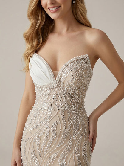 Luxury White Silver Sequin Mermaid Evening Gown MY30108-B