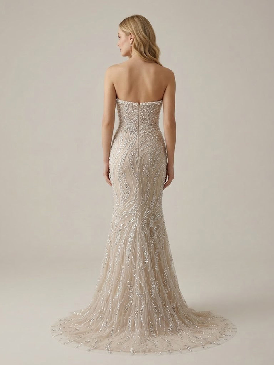 Luxury White Silver Sequin Mermaid Evening Gown MY30108-B