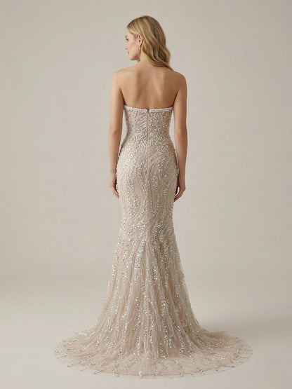 Luxury White Silver Sequin Mermaid Evening Gown MY30108-B