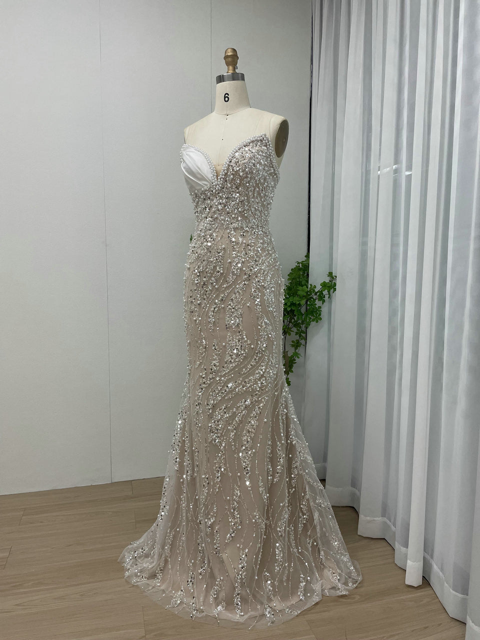 Luxury White Silver Sequin Mermaid Evening Gown MY30108-B