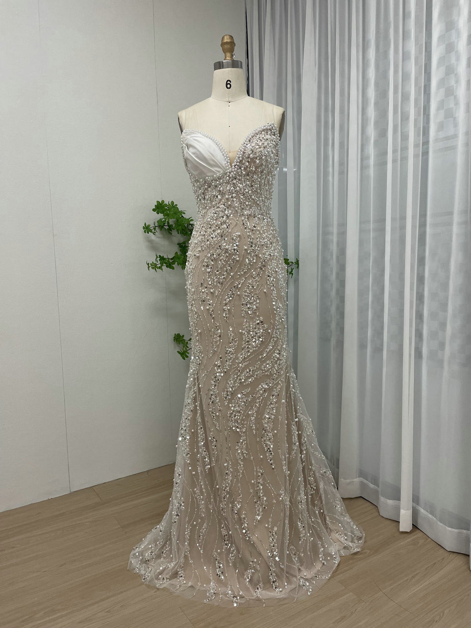 Luxury White Silver Sequin Mermaid Evening Gown MY30108-B