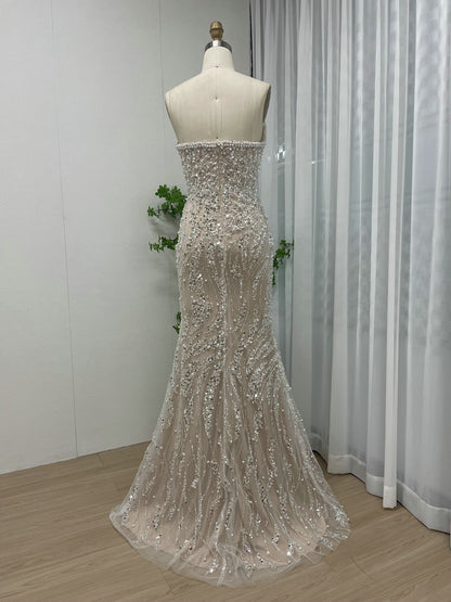 Luxury White Silver Sequin Mermaid Evening Gown MY30108-B