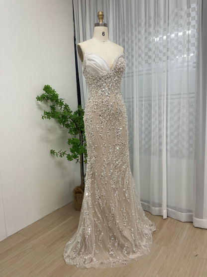 Luxury White Silver Sequin Mermaid Evening Gown MY30108-B