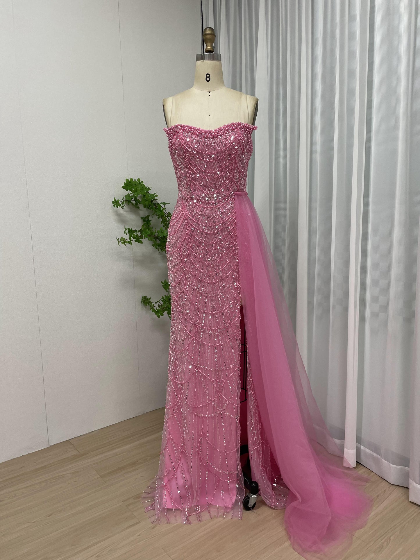 Exclusive Strapless Body Fitted Beading Lace Engagement Evening Dress MY30110