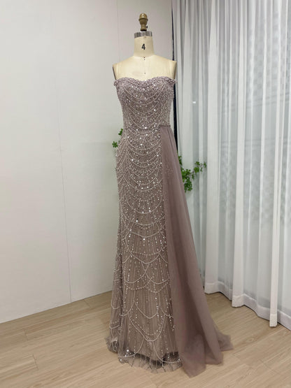 Exclusive Strapless Body Fitted Beading Lace Engagement Evening Dress MY30110