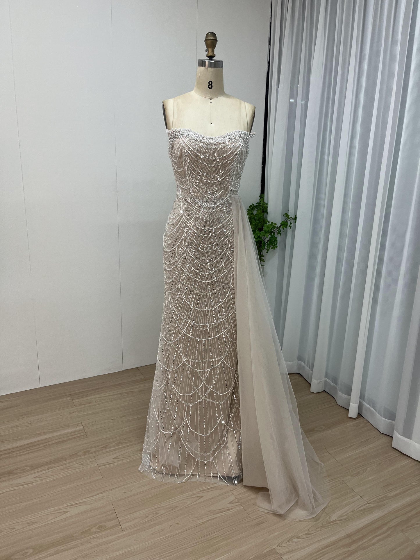 Exclusive Strapless Body Fitted Beading Lace Engagement Evening Dress MY30110