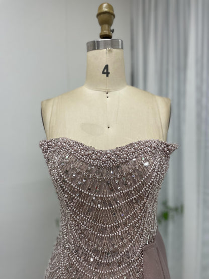 Exclusive Strapless Body Fitted Beading Lace Engagement Evening Dress MY30110