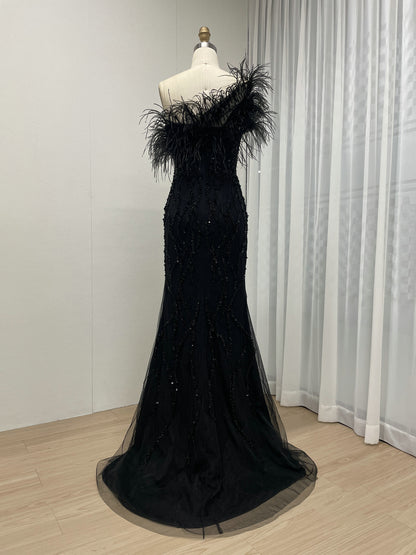 Mermaid Prom Gown Sequins & Feathers Off-Shoulder Formal Party Dress MY30114