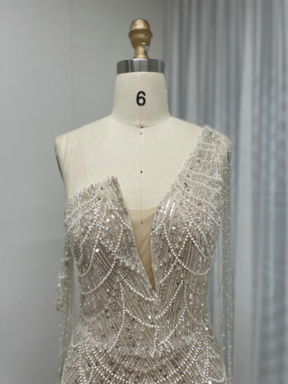 Elegant Beaded One-Shoulder Dress for Events MY30115