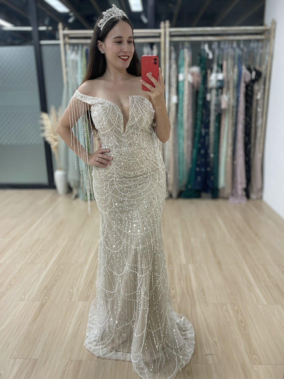 Elegant Beaded One-Shoulder Dress for Events MY30115