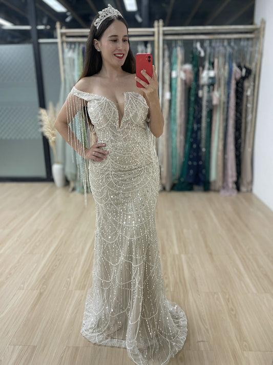 Elegant Beaded One-Shoulder Dress for Events MY30115