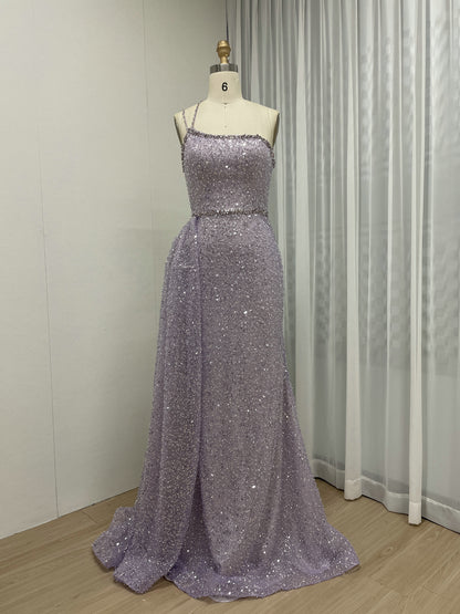 Shimmer Beaded Nude Pink Mermaid Spaghetti Strap Formal Gown MY30121