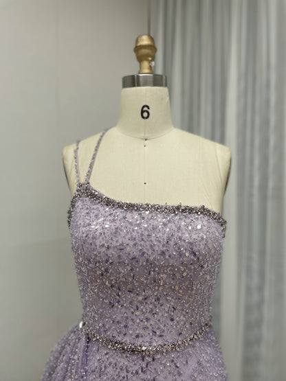 Shimmer Beaded Nude Pink Mermaid Spaghetti Strap Formal Gown MY30121