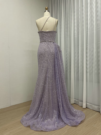 Shimmer Beaded Nude Pink Mermaid Spaghetti Strap Formal Gown MY30121