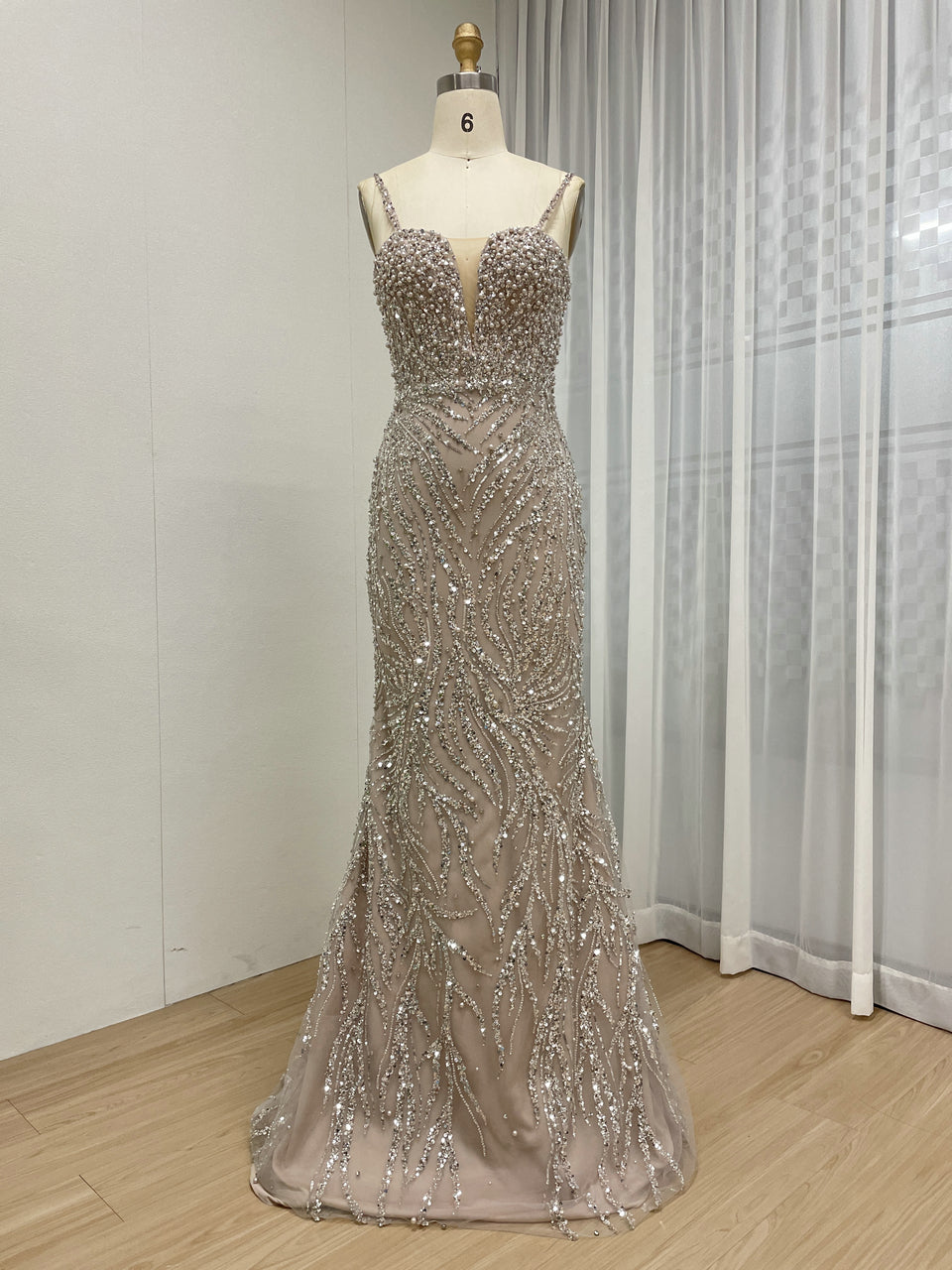 Pink Sparkle Beaded Mermaid Gown with Sweetheart Neckline MY30130-2
