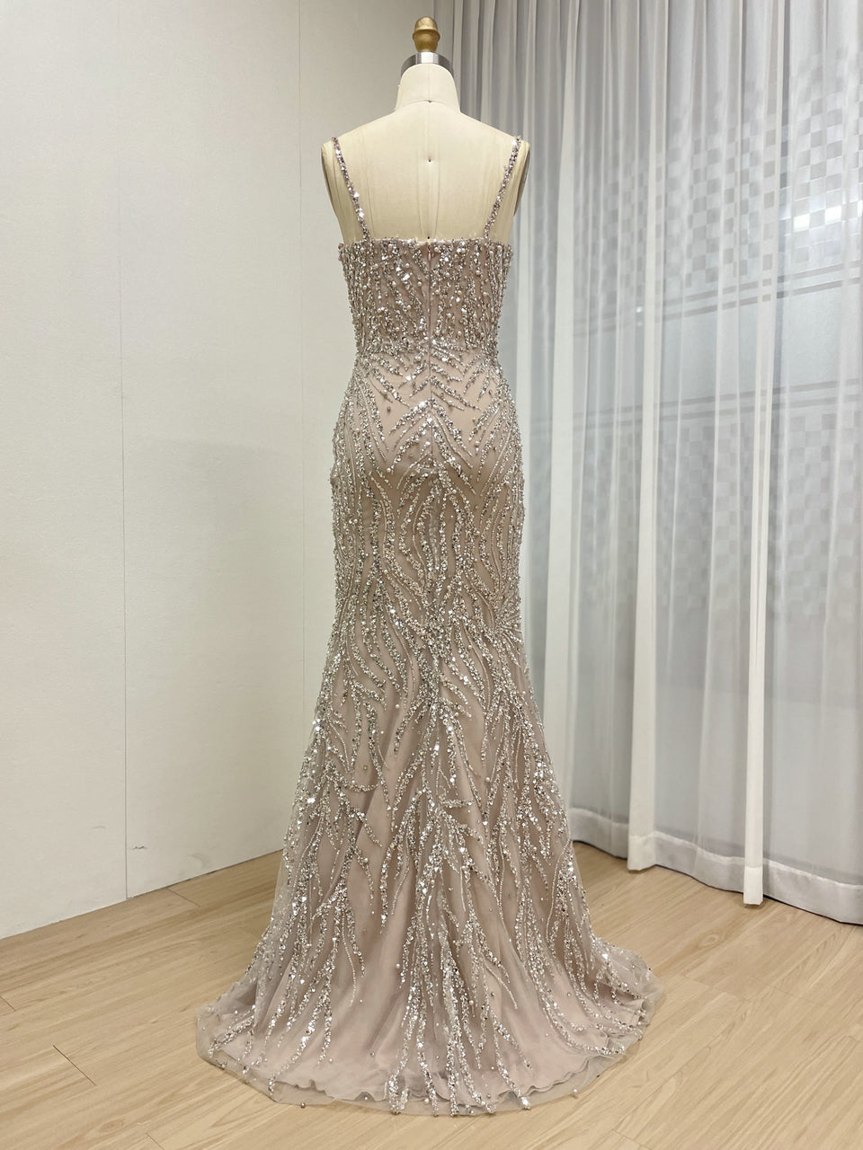 Pink Sparkle Beaded Mermaid Gown with Sweetheart Neckline MY30130-2