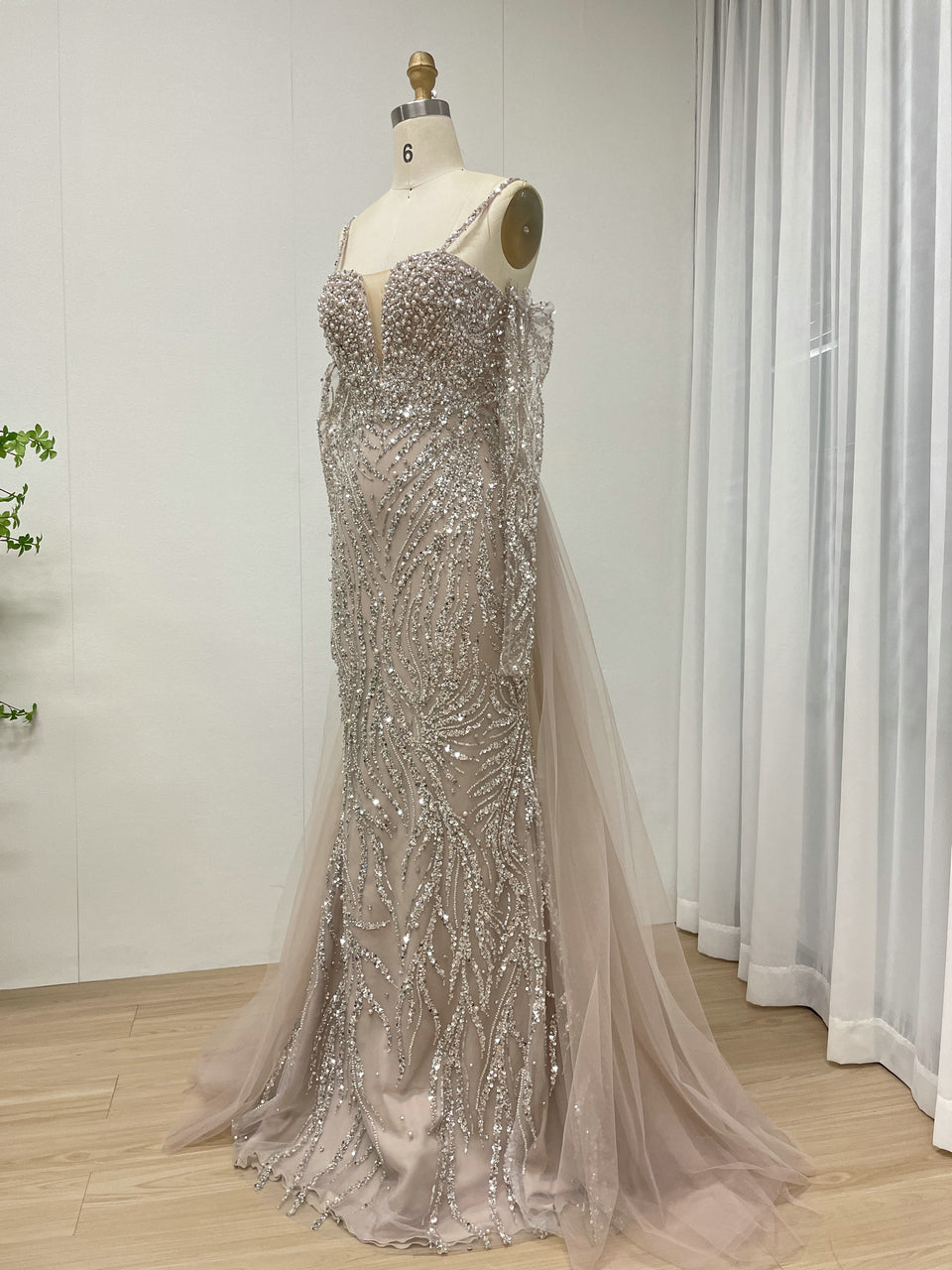 Pink Sparkle Beaded Mermaid Gown with Sweetheart Neckline MY30130-2