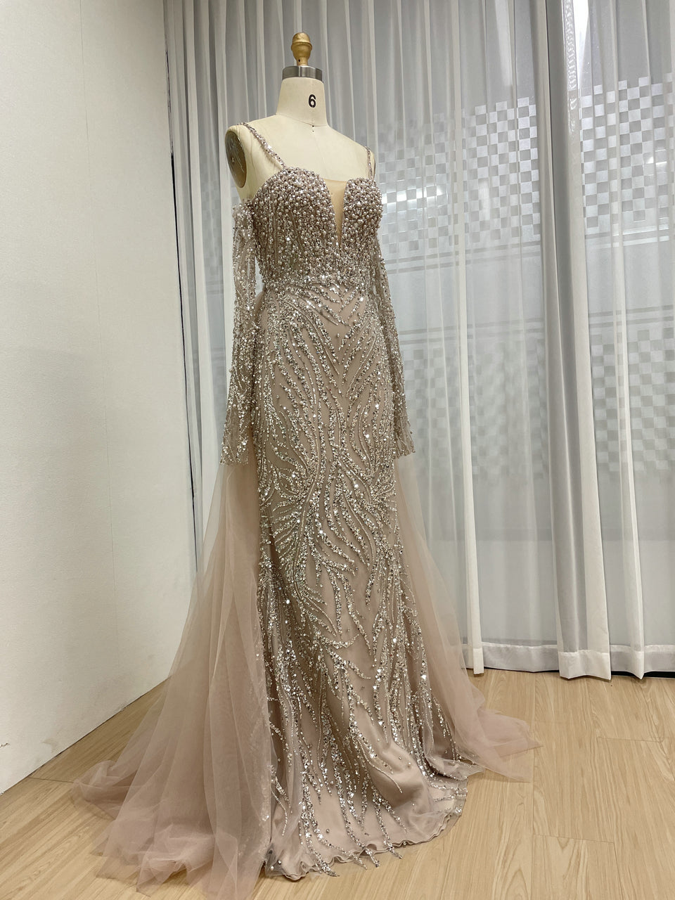 Pink Sparkle Beaded Mermaid Gown with Sweetheart Neckline MY30130-2