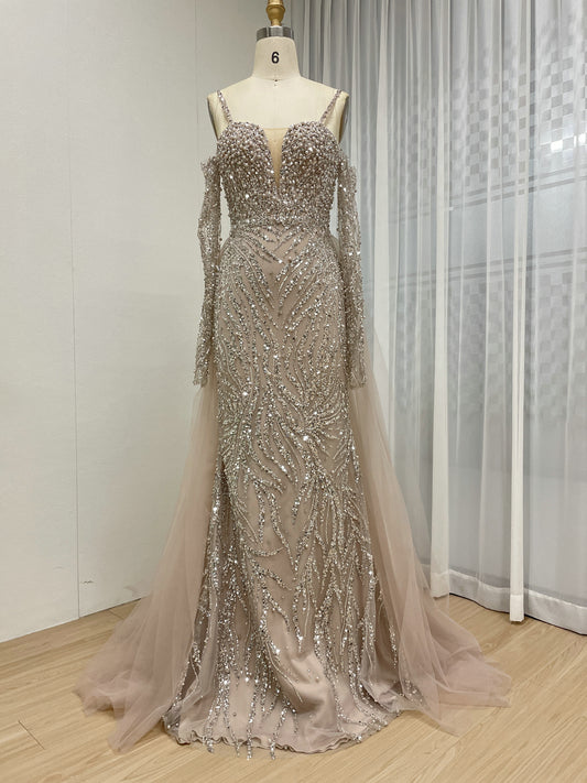 Pink Sparkle Beaded Mermaid Gown with Sweetheart Neckline MY30130-2