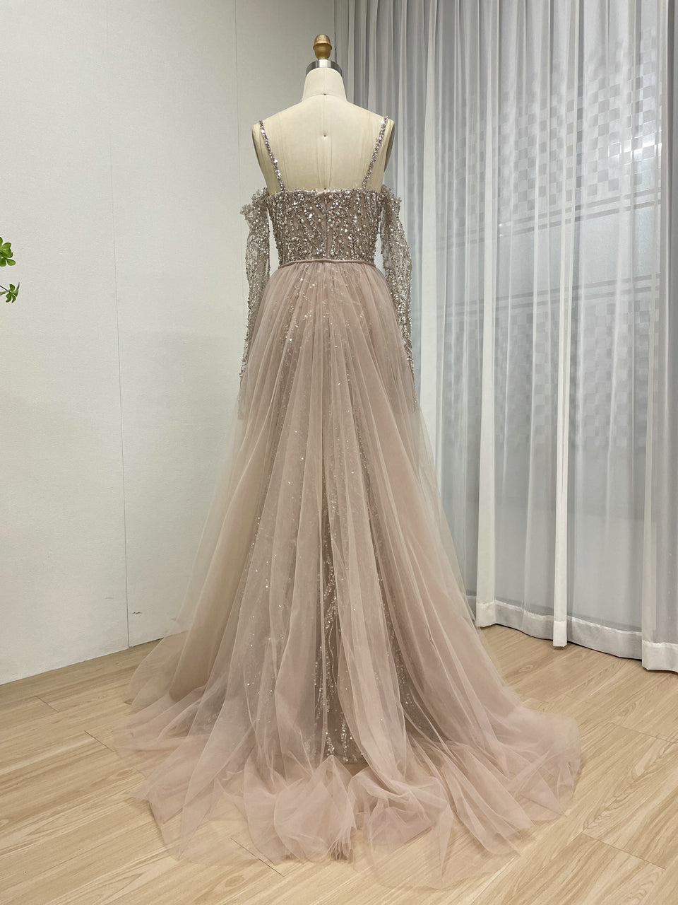 Pink Sparkle Beaded Mermaid Gown with Sweetheart Neckline MY30130-2