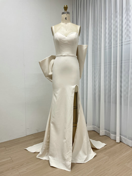 Bejge Strapless Mermaid Evening Gown Bow Waist Slit Train Wedding Prom MY30132-2