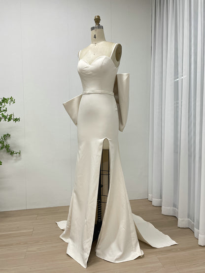 Bejge Strapless Mermaid Evening Gown Bow Waist Slit Train Wedding Prom MY30132-2