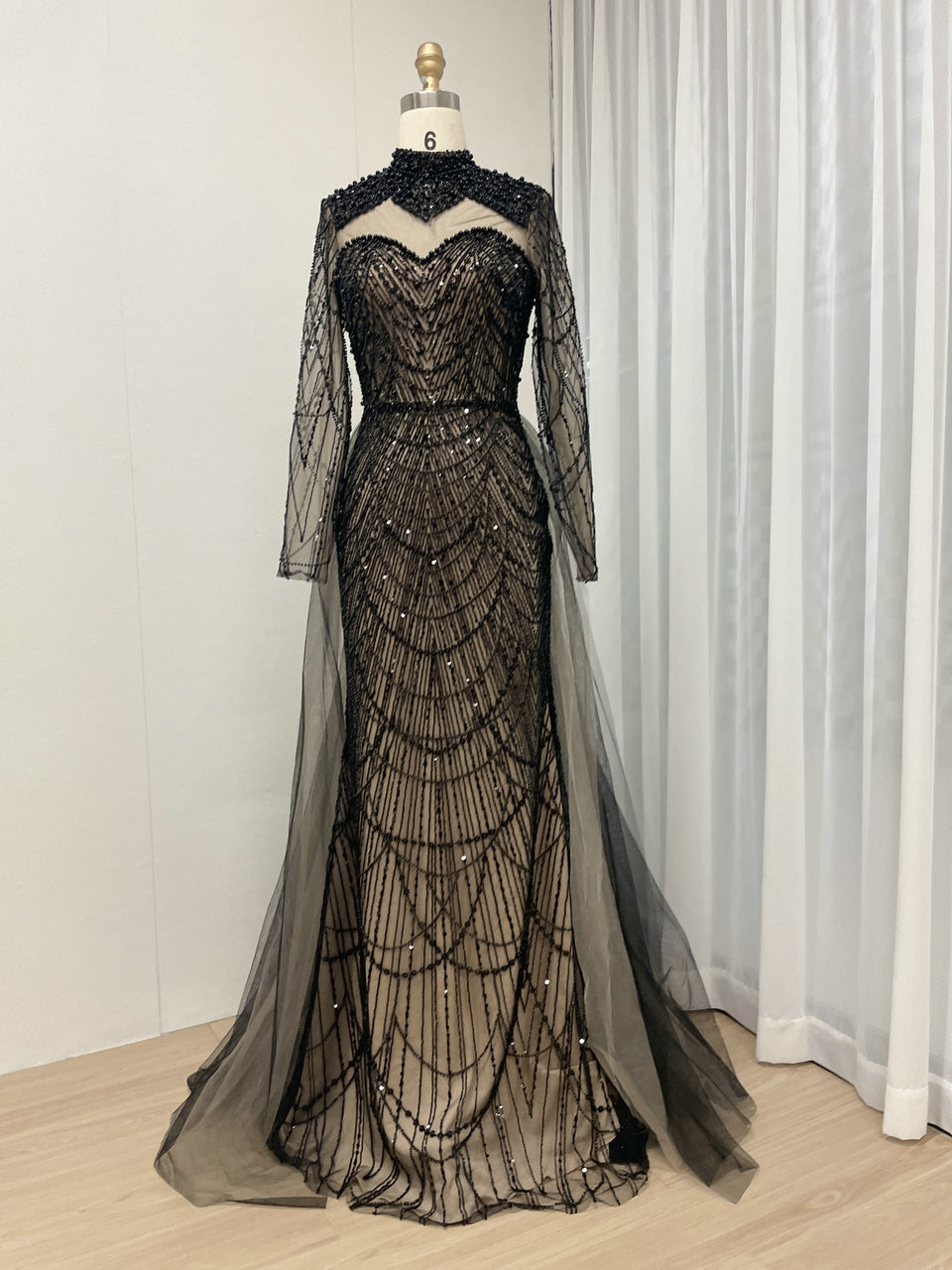 Beaded High Neck Mermaid Evening Dress Long Sleeve Prom Formal Gown MY30133