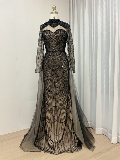 Beaded High Neck Mermaid Evening Dress Long Sleeve Prom Formal Gown MY30133