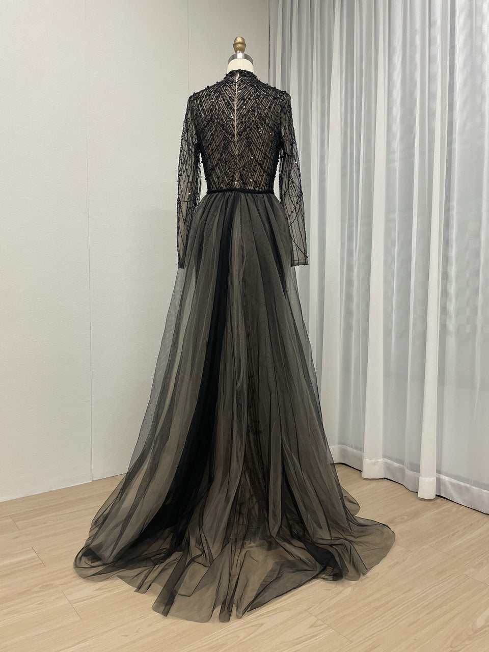 Beaded High Neck Mermaid Evening Dress Long Sleeve Prom Formal Gown MY30133