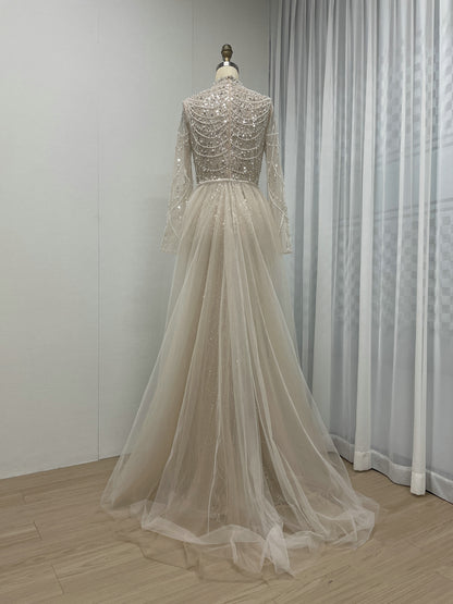 Beaded High Neck Mermaid Evening Dress Long Sleeve Prom Formal Gown MY30133