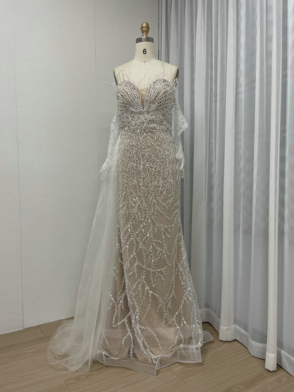 Exquisite White Beaded Mermaid Gown for Weddings MY30134