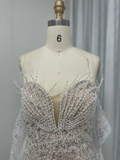 Exquisite White Beaded Mermaid Gown for Weddings MY30134
