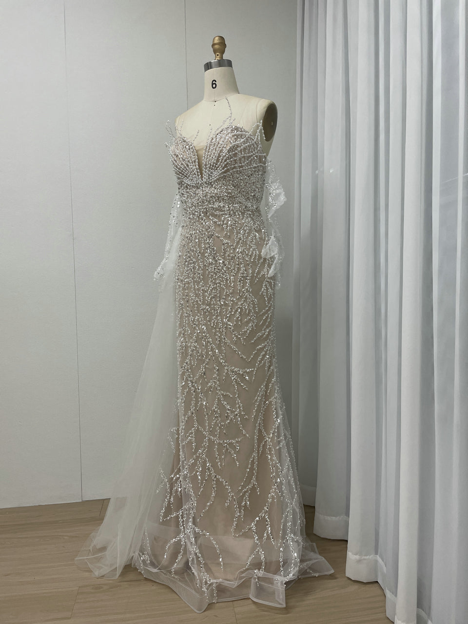 Exquisite White Beaded Mermaid Gown for Weddings MY30134