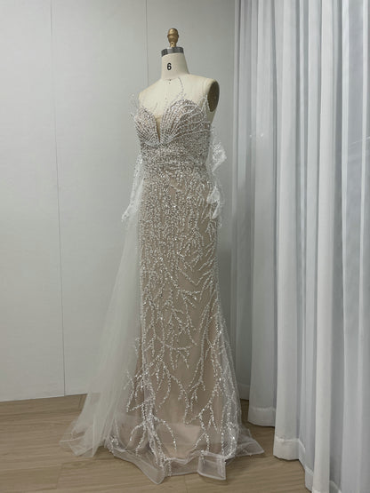 Exquisite White Beaded Mermaid Gown for Weddings MY30134
