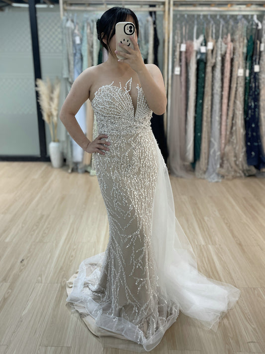 Exquisite White Beaded Mermaid Gown for Weddings MY30134