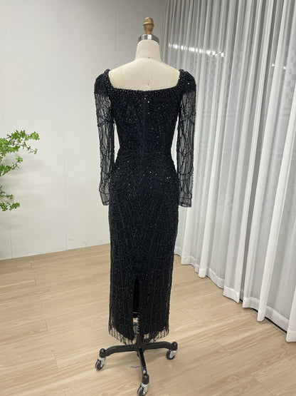 Chic Long-Sleeve Red beaded Gown for Gala Nights MY30137