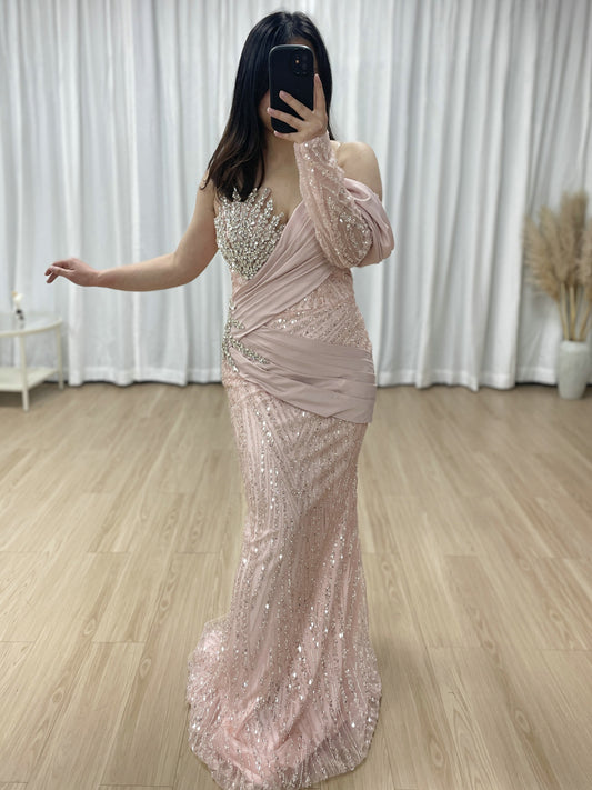 Chic Off-Shoulder Pink Gown for Gala Nights MY30138