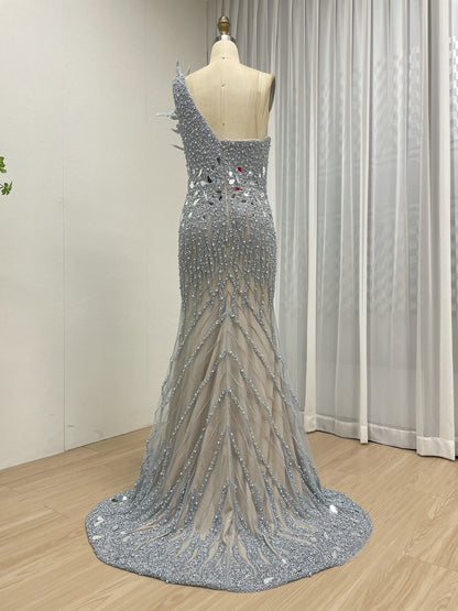 Sparkling Pink Evening Gown with One-Shoulder Asymmetrical Neckline MY30155