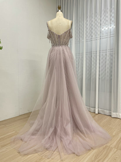 Chic Champagne Evening Gown with Beaded Layers Mermaid Fit MY30160