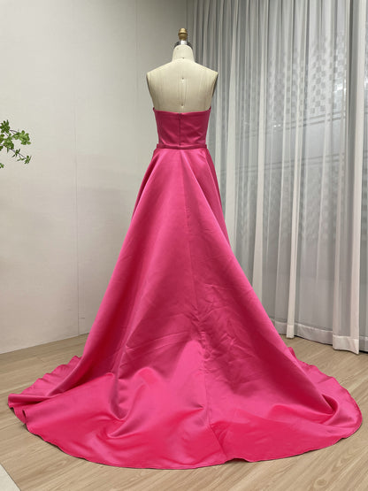 Luxury Pink Evening Wear with Satin Fabric Slit Detail Elegant Floor-Length MY30162