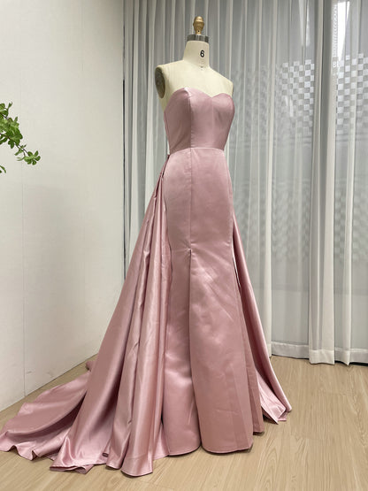 Luxury Pink Evening Wear with Satin Fabric Slit Detail Elegant Floor-Length MY30162