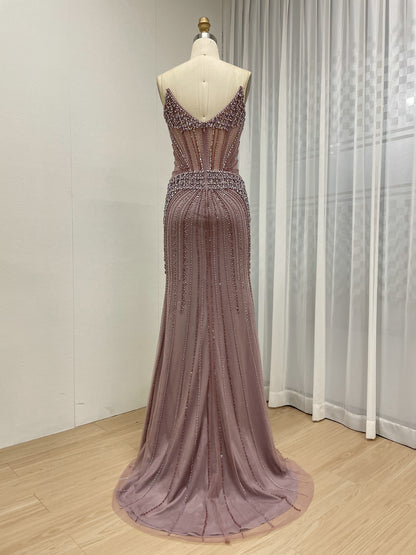 Intricate Beaded Formal Gown with Off-Shoulder and Detachable Sleeves MY30164