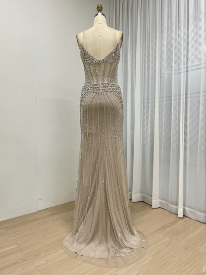Intricate Beaded Formal Gown with Off-Shoulder and Detachable Sleeves MY30164