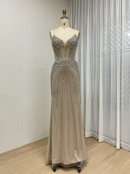 Intricate Beaded Formal Gown with Off-Shoulder and Detachable Sleeves MY30164