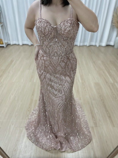 Luxury Pink Beaded Mermaid Evening Gown with Corset Bodice MY30169